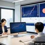 배당 성장 투자에 필요한 재무 분석 스킬 - A modern Japanese office setting with a diverse group of business professionals analyzing financial ...