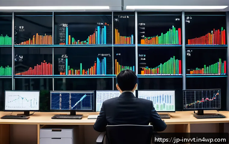 배당 성장주에 대한 시장 전망 - A modern office scene showing a professional Japanese investor analyzing detailed financial charts a...