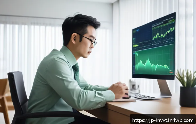 배당 성장 투자와 기술적 지표 - A modern Japanese investor in a sleek home office setting, analyzing stock charts on multiple comput...